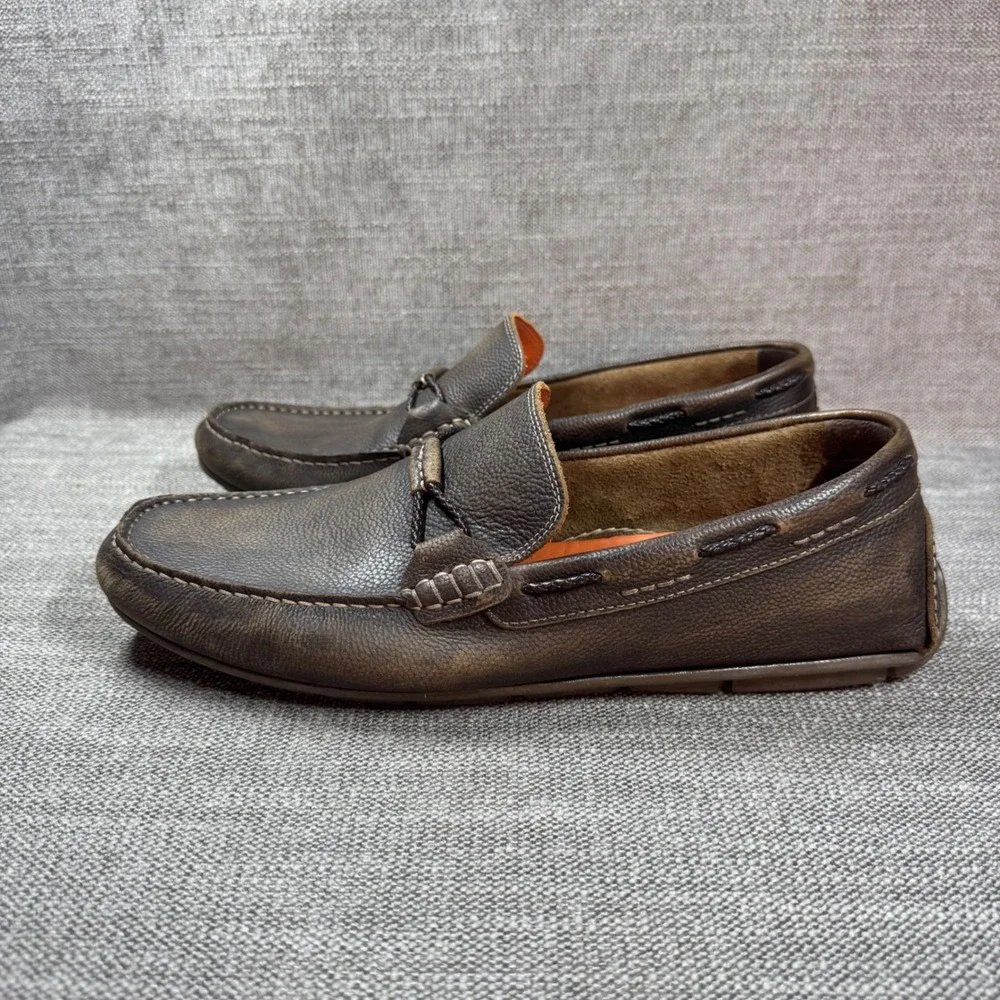 Martin Dingman Bermuda Braid Leather Loafers Men 11.5 Brown Driving Shoes Luxury